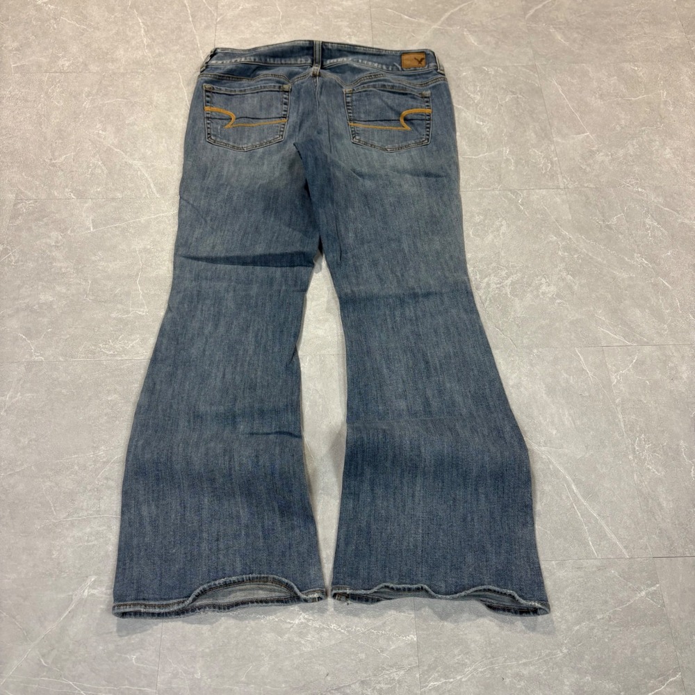American Eagle Artist Stretch Distressed Flare Jeans Medium Wash Blue Size 14